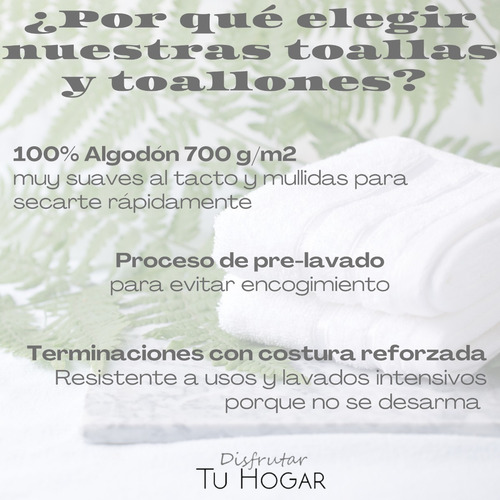 Imagen 2 de 5 de Juego Toallon 160x90 + Toalla 50x90 100% Algodon 700 G/m2