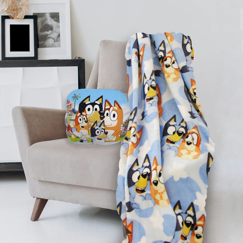 Bluey Set Frazada Super Suave Y Almohada De Manos Azul Blue Y Bingo
