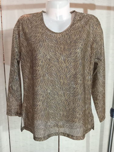 Blusa Manga Larga Pierre Balmain Paris Brillosa Animal Print