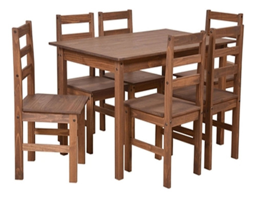 Juego De Comedor Mesa + 6 Sillas En Madera Castaño