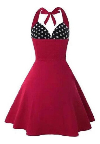 Vestido Halter Delgado De Cintura Con Falda Sin Mangas Retro