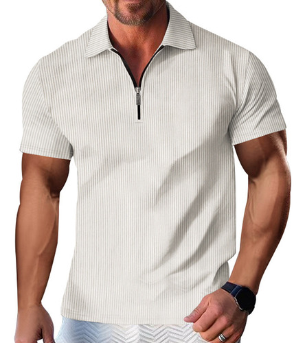 Polo Para Hombre, Camisa Polo Con Cremallera Y Rayas Para Ho