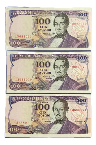 Set 3 Billetes Consecutivos De 100 Pesos 1 De Enero De 1980