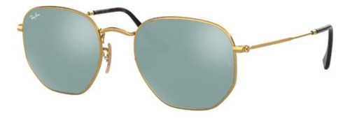 Óculos de sol Ray-Ban Round Hexagonal Flat Lenses Extra large armação de aço cor polished gold, lente silver de cristal espelhada, haste polished gold de aço - RB3548N