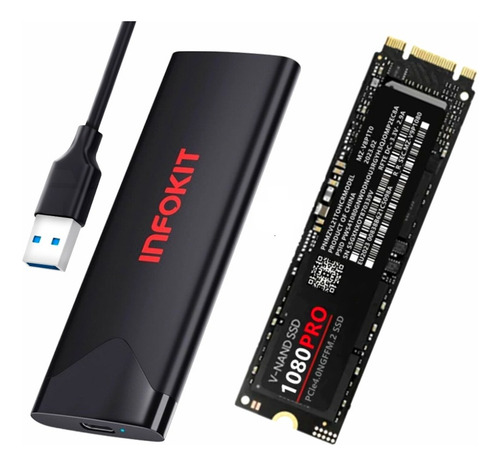 Ssd Externo Portátil Case +ssd 4tb 1080pro M.2 Pcie Ngff 4.0 Cor Preto