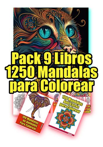 Pack 9 Libros De Mandalas: 1250 Diseños Para Colorear