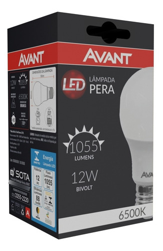 Imagem 4 de 7 de Kit 6 Lâmpadas Led Bulbo Pera Bivolt 12w Luz Branca Avant