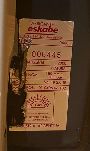 Calefactor Eskabe 2000kcal Mod. S21 Con Sensor (impecable) Beige (Usado)