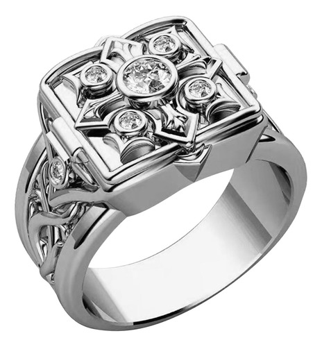 Chapado Estilo Punk Cruz Flor Anillo De Circón Para Plata 8