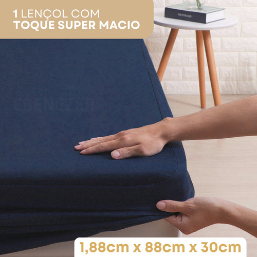 Lençol Solteiro Padrão Com Fronha Ponto Palito 400 Fios Macio C/ Elástico 2 Peças Azul Marinho Premium