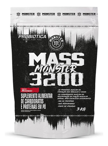 Mass Monster 3200 3kg - Probiótica Sabor Morango