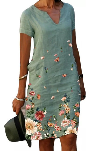 Vestido Casual Con Estampado Floral De Algodón Y Lino Para M