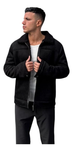Campera De Cuero Mónaco Con Gamuza Y Corderito Adentro