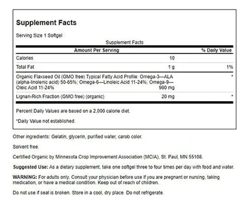 Swanson Flaxseed Oil Omega-3 Cardiovascula) 100 Softgels 1gr