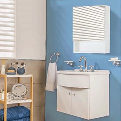 Imagen 7 de 7 de Vanitory Mueble Baño 50 Roma Colgar Con Bacha Acrilica Blanco Blanco