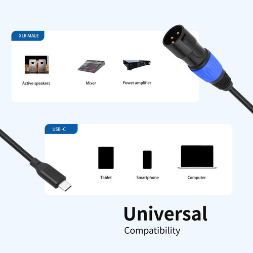 // Cable Usb C A Xlr Macho, Conector De Audio, 300cm