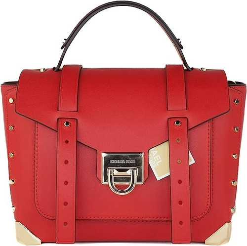 Bolsa Manhattan Med Satchel Piel Rojo Michael Kors Original Acabado de los herrajes dorados