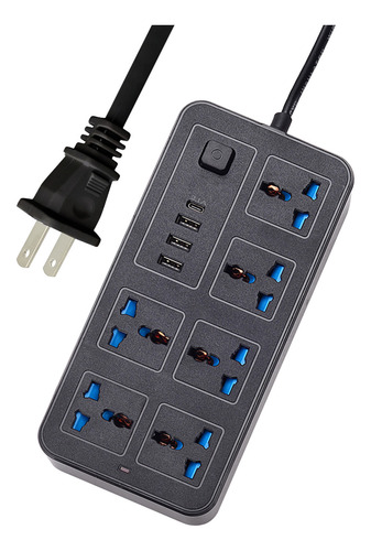 Power Strip, 6 Tomas De Corriente Alterna, 3 Puertos Usb, 1