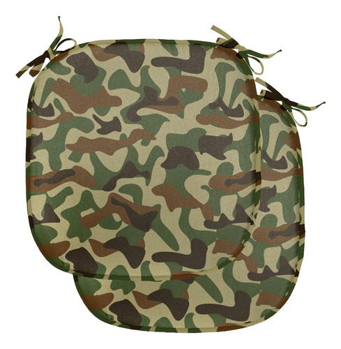Juego De 2 Cojines De Asiento Camuflaje 40x40 Cm Verde Marró