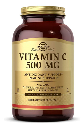 Vitamina C 500 Mg Solgar Antioxidante E Inmunologico 250 Cap