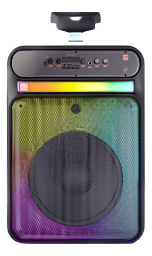 Bocina Bluetooth 12 Pulgadas 2 Micrófonos Inalámbricos Puerto Usb Radio Fm Alcance 10 Metros Auxiliar 3.5 Luz Led Multicolor