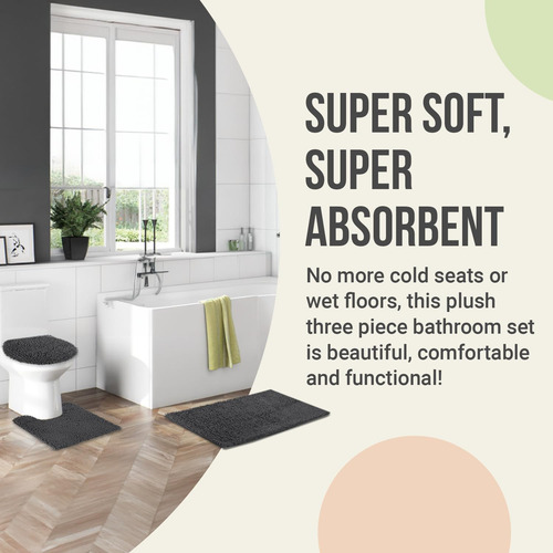 Juego De Alfombrillas De Baño Itsoft Shaggy Chenille, 3 Unid