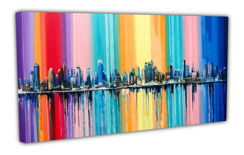 Cuadro Lienzo Canvas 30x110cm Pintura Ciudad Pride Tipo Oleo