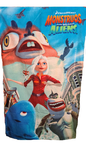 Toalla De Baño Estampada Monstruos Vs Aliens Marca Hilasal Color Azul Claro Estampado