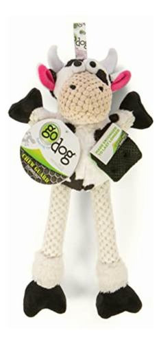 Godog Checkers Skinny Cow Squeaky Plush Dog Toy, Chew Guard