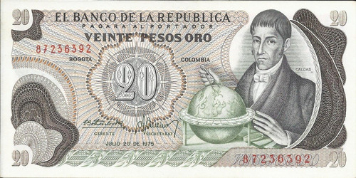 Colombia  20 Pesos 20 Julio 1975