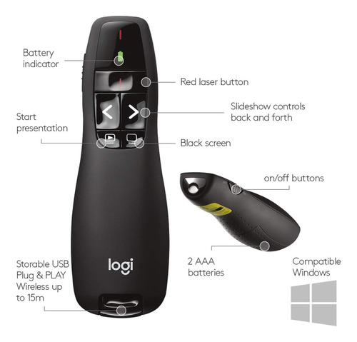 Mando Distancia Inalambrico Presentador Clicker Luz Logitech