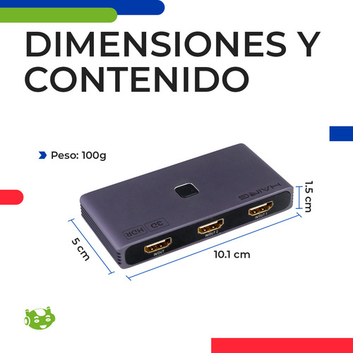 Switch Conmutador Bidireccional HD 4K 60Hz Slim Company Aluminio Portátil 2 En 1 Compatible Con HDMI Color Gris
