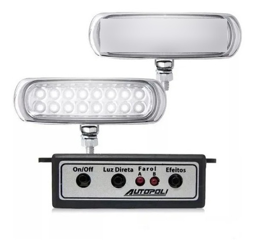 Kit Farol Auxiliar Strobo Autopoli Retangular 16 Leds Branco