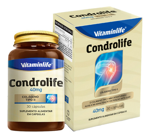 Condrolife Colágeno Tipo 2 - 30 Cápsulas - Vitaminlife Sabor Sem Sabor