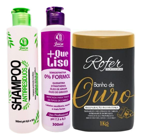 Kit Progressiva +que Liso Matizadora 2x300ml+ Banho De Ouro