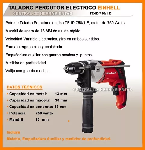 Taladro Percutor Einhell Te-id 750 13mm 750w Con Maletin