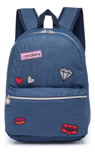 Mochila Bolsa Notebook Feminina Reforçada Faculdade Viagem Cor Azul Desenho Do Tecido Lisa