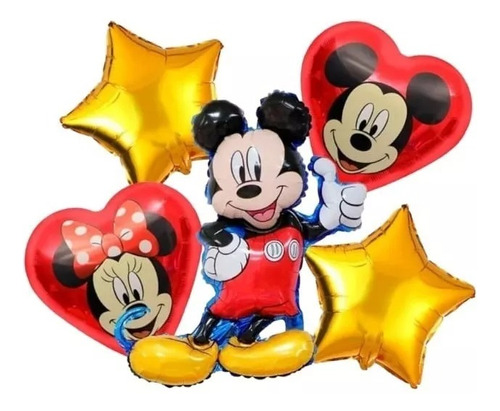 Kit De 5 Globos Metálicos Mickey Mouse Personaje 