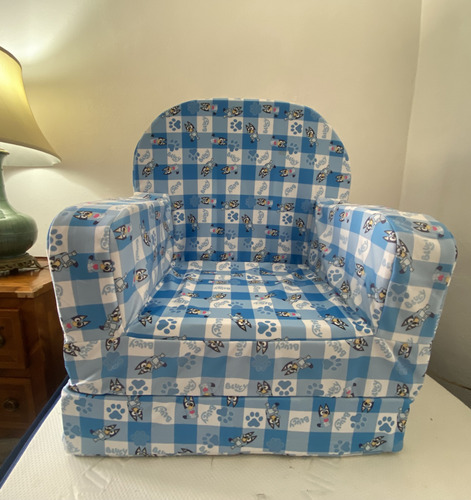 Sillon Cama Infantil Para Niños Y Mascotas - Bluey Rosa Azul Acero Bluey