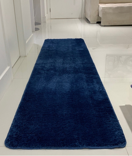Passadeira Trilho Tapete 0,66 X 1,80 Toque Macio Pratatêxtil Desenho do tecido AZUL-APOLO