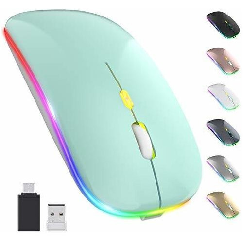 Mouse Inalámbrico Okimo Led 2,4g Usb Tipo C Adaptable -verde