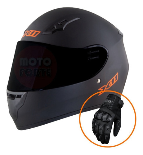 Capacete X11 Trust Shadow + Luva Blackout 2 + Viseira Fumê Cor Laranja Tamanho do capacete G - 60CM