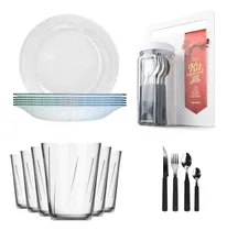 Comprar Jogo De Jantar Pratos Fundo Copos Talheres Casa Nova Cozinha