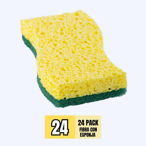 24 Pack Esponja Y Fibra Multiusos Limpieza Doble Cara Verde/amarillo
