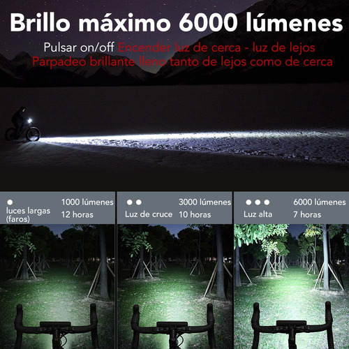 .. Luz For Bicicleta 6000 Lúmenes Impermeable Con Luz