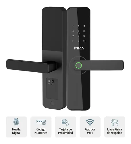 Cerradura Smart Lock Electrónica Digital Inteligente Fika con Huella Tarjeta Wifi App Color Negro