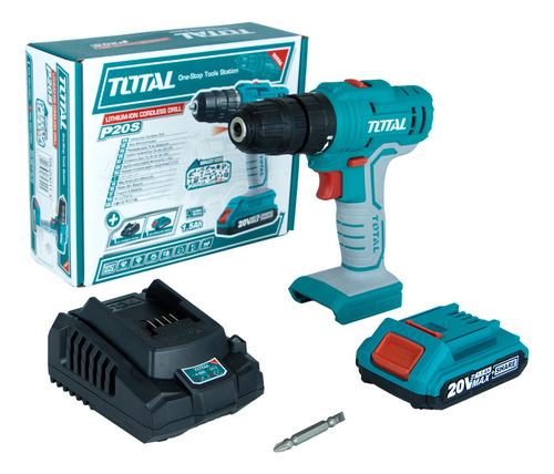 Taladro Inalámbrico Total TDLI20011-4 de 20v 1500Rpm turquesa con cargador y batería