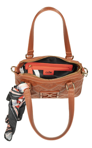 Bolsa Satchel Cloe Para Mujer Mini Con Mascada Color Marrón