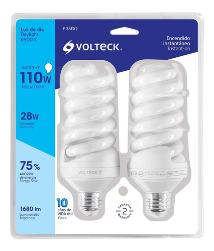 2 Focos Ahorradores De 28 W Luz Día 6500k 1680 Lumens 