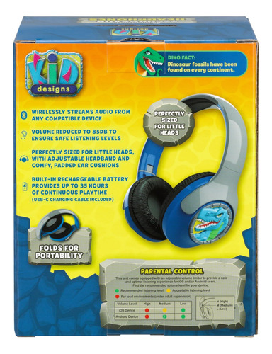 Auriculares Bluetooth Ekids Dinosaur Para Niños Con Control
